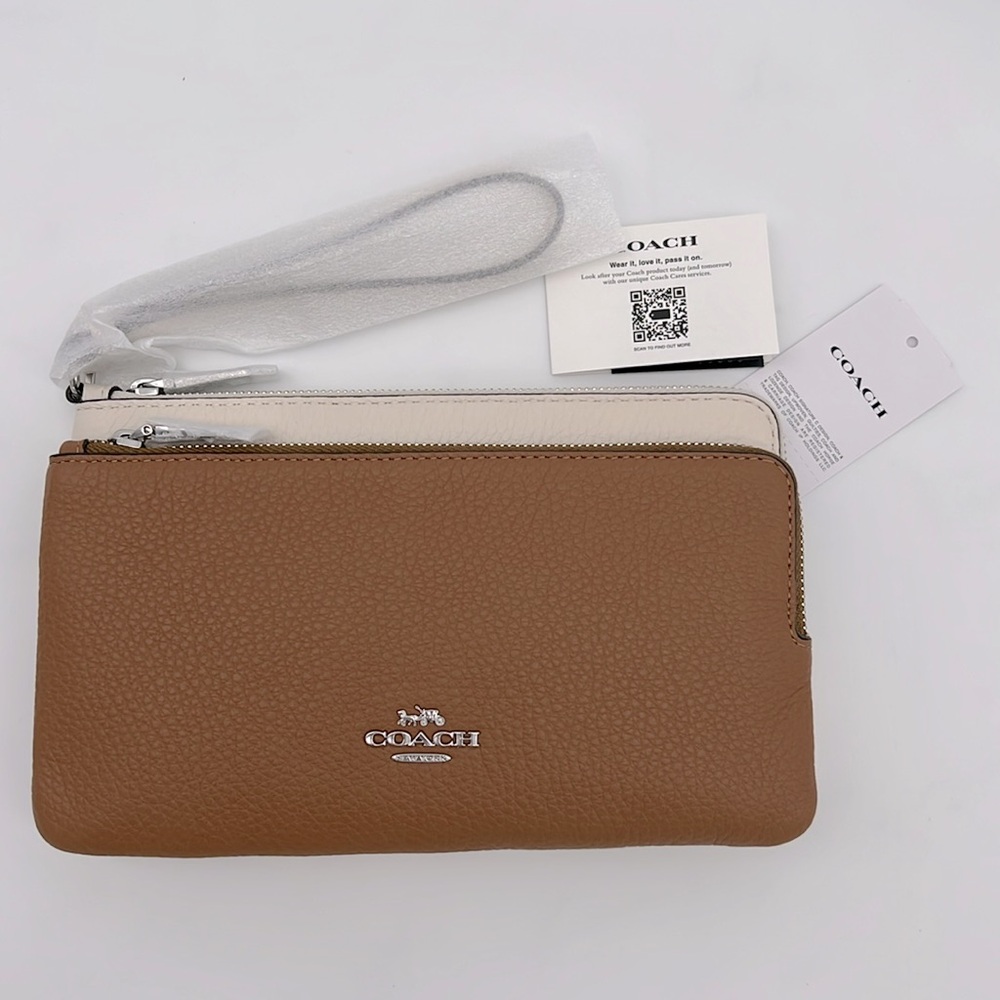 Coach Double Zip Wallet In Colorblock Light Saddle Multi